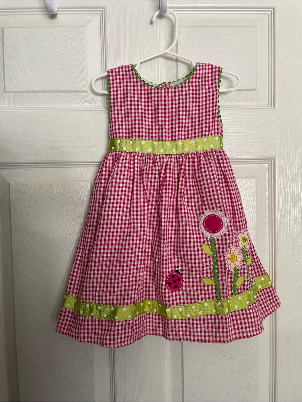 B.t kids 3T Pink Gingham Floral Applique Kids Dress